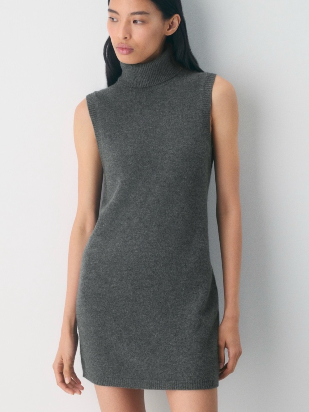 Aritzia Sleeveless Turtleneck Knit Dress in Charcoal Gray